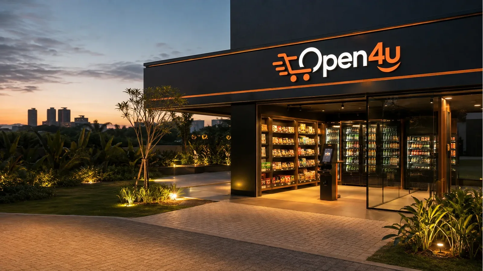 Mercado autônomo Open4u integrado a um ambiente contemporâneo